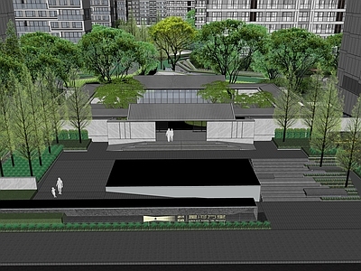 新中式景观小区景观 高差入口 景观前场 静水面景观跌水 示范区入口大门