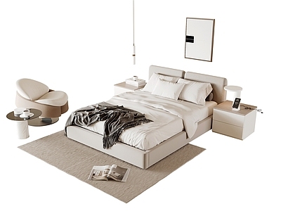 奶油风双人床 现代双人床