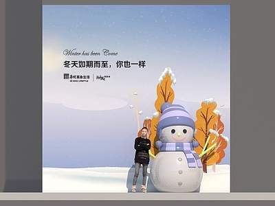 圣诞美陈 冬日雪人IP美陈 商场冬季打卡背景 圣诞雪人立体装置 雪景网红拍照点位 冬季商业美陈展板