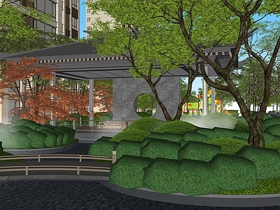 新中式景观小区景观 新中式亭子 儿童活动场地 萌宠乐园 对景墙