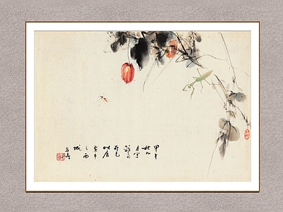中式画框 虫趣 王雪涛 草虫图 装饰画