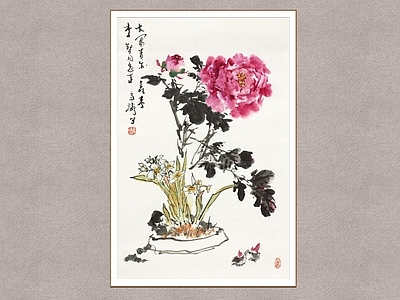 中式画框 富贵图 大富贵 装饰画 花卉图