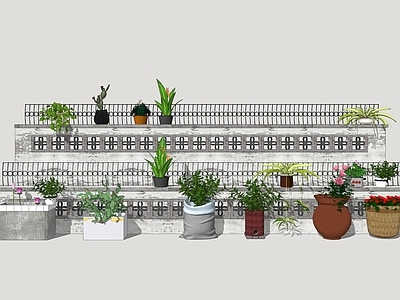 侘寂景墙 怀旧围墙 青砖围墙 盆栽 庭院花盆小品