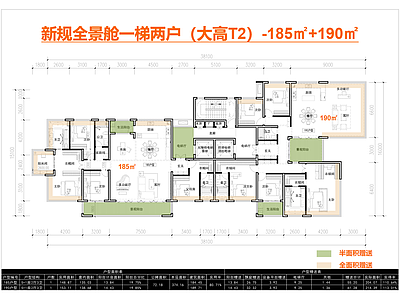 住宅楼建筑 T2大平层 一梯两户 全景舱 185户型 190户型