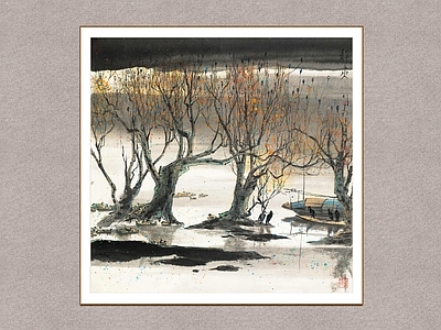新中式画框 静夜 江南水乡 水乡夜晚 杨明义