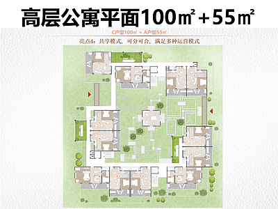 公寓建筑 高层公寓平面 100与50㎡