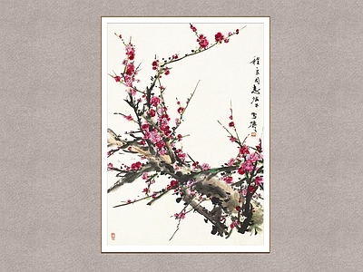 中式画框 红梅 梅花 王雪涛 花卉图