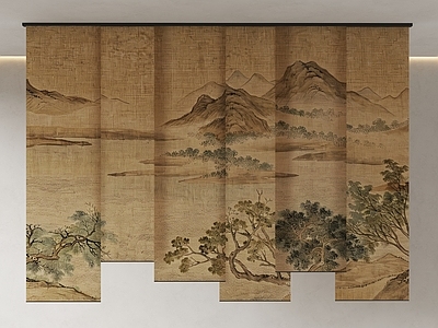 新中式卷帘 新中式纱帘 禅意纱帘 水墨画纱帘 山水画纱帘 茶室卷帘