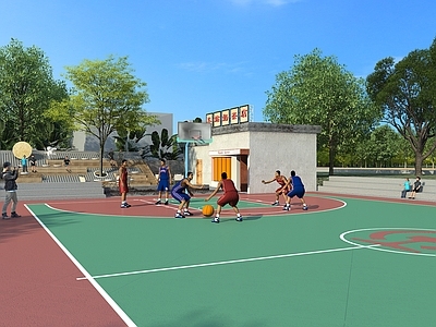 现代主义运动空间 篮球运动场 中式屋顶台阶 乡村口袋公园 车站奶茶店