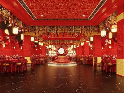 中式宴会厅 中式婚礼宴会厅 酒店宴会厅 美陈