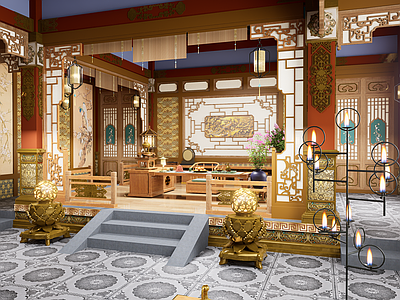 中式古建筑 妃子厅 古代宴会厅 汉唐 影视