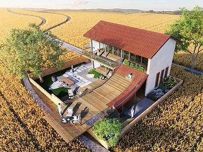 现代民宿建筑 民宿小院 上人屋顶 现代民宿