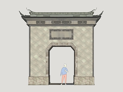 中式古建入口大门 海派风格大门 砖墙大门 古代民居大门 民居院门