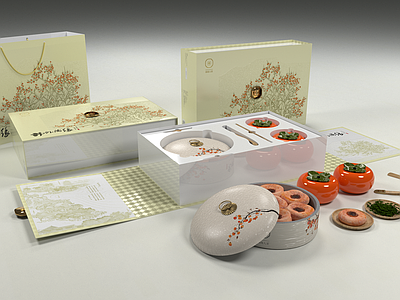 新中式茶具 新中柿子茶叶礼盒 国风陶瓷茶具包装 山水国画礼品套装 高端茶叶礼盒效果