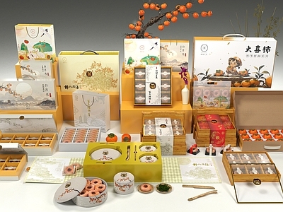 新中式展示用品 柿子全系列礼盒 国风柿饼包装合集 新中式伴手礼设计 竹制食品礼品盒 喜庆鲜果礼盒