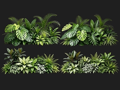 现代花境 2D室内植物组团 热带植物组团 花卉花镜 花草植物组合 花草花丛