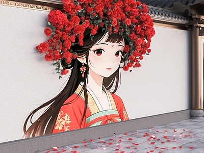 中式绿植墙 墙绘 治愈系墙绘 鲜花 国风墙 绿植墙