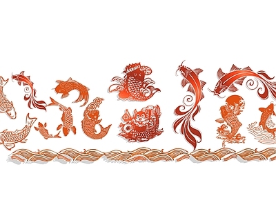 中式挂件 锦鲤剪影 锦鲤墙饰 中式装饰元素 鲤鱼剪纸画 吉祥装饰