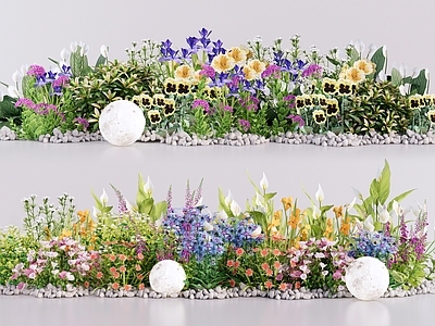 现代花境 花卉花境组团景观 灌木花草组合 庭院开花植物 长条自然式花境 入户植物景观
