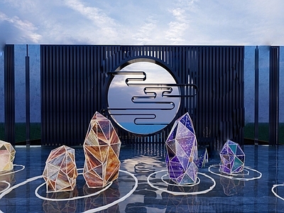 新中式景观打卡墙 星空石头 景观小品