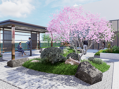 新中式景观屋顶花园 现代空中花园 办公休闲平台 平台景观 屋顶花园 简约平台花园