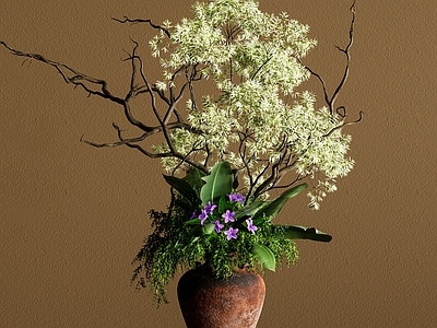 侘寂绿植摆件 花艺 陶罐花艺 花艺盆栽 干枝花艺 插花