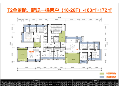 住宅楼建筑 T2新规户型 一梯两户 全景舱 185户型 170户型
