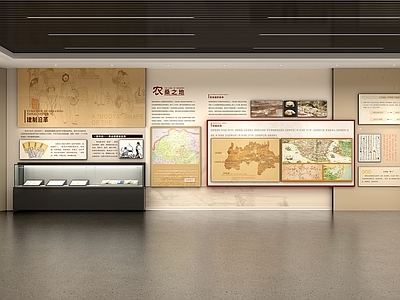 新中式历史展厅 地方志展厅 历史文化展馆 玻璃展柜 乡村文化展厅