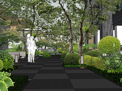 新中式景观住宅区景观 宅间花园 架空层花园 植物花园 宅间植物花园 浪漫宅间花园