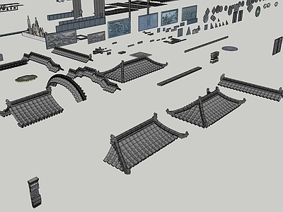 中式古建古建筑 青瓦 中式构件 砖雕构件 中式影壁