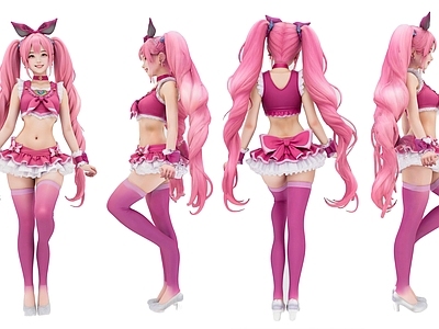卡通渲染风女人 双马尾魔法少女 粉色系甜妹 洛丽塔女仆风 COSPLAY 美女