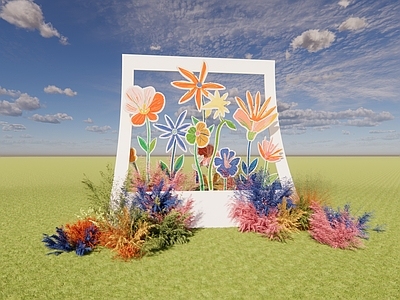 现代公园绿地装置 卡通手绘花瓣设计 彩色干花花艺地花 永生花小众婚礼 宝宝宴美陈