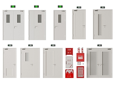 现代防火门 现代消防设备 防火门组合 消防门组合 灭火器 楼道消防门