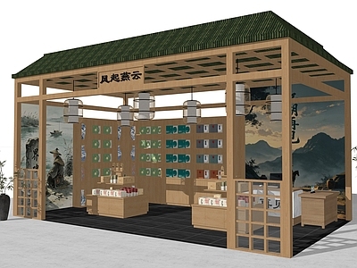 新中式文创展台 新中式茶叶展位 国风商场快闪店 木质茶品展厅 古风文创展台 中式美陈展位