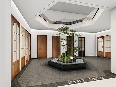 新中式其他酒店空间 室内景观 四水归堂 室内造景 会所室内景观 展厅景观