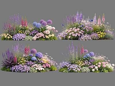 英式乡村景观花境 2D花境植物组团 花卉花镜 花草镜植物组合 花草花丛 地被花灌木球