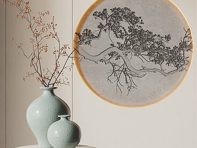 新中式花瓶 瓷器花瓶 宋氏美学花瓶 摆件组合 浮雕墙饰 立体挂画