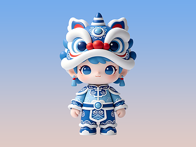 新中式虚拟人物 醒狮少年卡通IP 美陈 潮玩手办 雕塑摆件 居家摆件