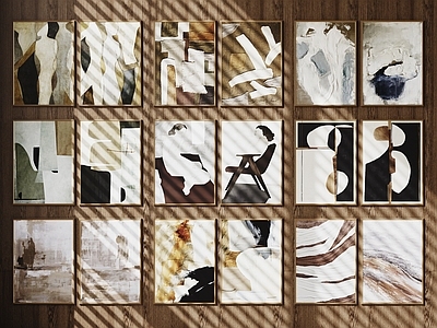 中古风挂画组合 侘寂装饰画 抽象画 中古画