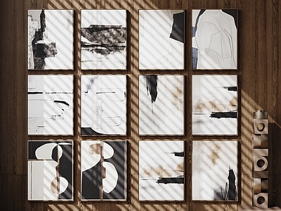 侘寂挂画组合 侘寂装饰画 抽象画 中古画