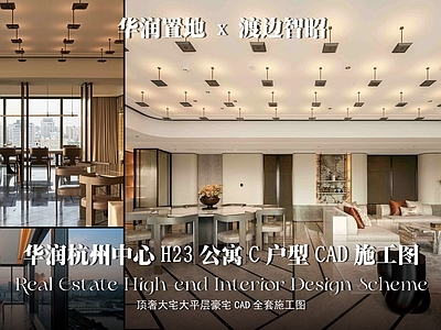 大平层 渡边智昭施工图 华润杭州中心公寓 C户型室内施工图 华润渡边智昭设计 豪宅大平层施工图