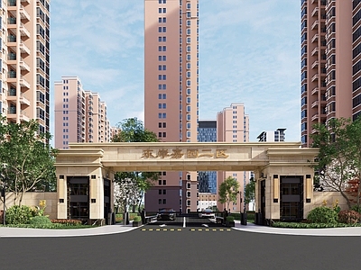 小区主入口 新古典门楼 小区入口门楼 全专业施工图 含SU文件