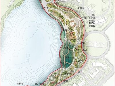 滨水公园 公园景观设计 滨水公园 驳岸景观 景观公园方案总图 湿地公园方案