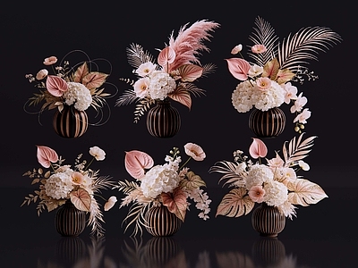 轻奢花瓶 2D轻奢花艺 现代侘寂花瓶花艺 法式复古花艺 高级感花艺 软装摆件