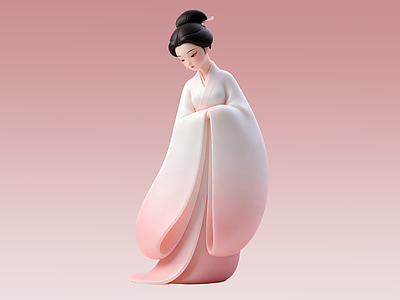 新中式虚拟人物 古风女子雕塑 古风美陈 雕塑摆件