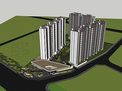 现代主义小区建筑 住宅建筑商业景观 入口大门建筑设计