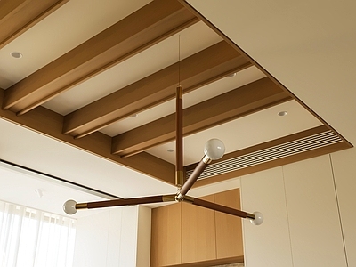 中古风儿童房吊灯 线性吊杆 顶部照明 餐厅灯具 木格吊顶 灯具照明