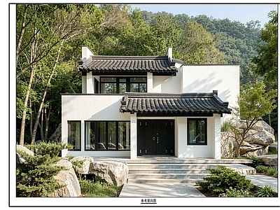 别墅建筑 中式 极简乡村别墅