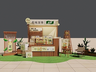 原木风主题快闪 怡宝快闪 原木新中式 户外饮品美陈摊位 茶饮品牌巡展特装 森系产品打卡展位