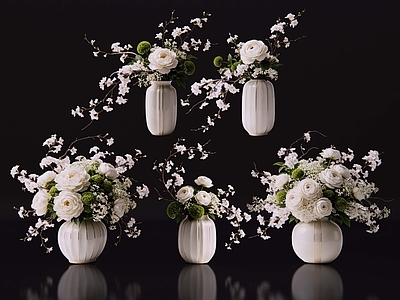 轻奢花瓶 2D轻奢花艺 现代侘寂花瓶花艺 法式复古花艺 高级感花艺 软装摆件